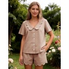 image:imageFlygo Womens Gingham Pajamas Set Cotton Plaid 2 Piece Pjs Set Sleepwear  100 Cotton Lounge Sets Scalloped Collar Shirt Short Sleeve Button Y2K Shorts Elastic Waist Pockets Summer OutfitsBrown