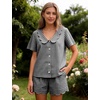 image:imageFlygo Womens Gingham Pajamas Set Cotton Plaid 2 Piece Pjs Set Sleepwear  100 Cotton Lounge Sets Scalloped Collar Shirt Short Sleeve Button Y2K Shorts Elastic Waist Pockets Summer OutfitsBlack