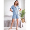 image:imageFlygo Womens Gingham Pajamas Set Cotton Plaid 2 Piece Pjs Set Sleepwear  100 Cotton Lounge Sets Scalloped Collar Shirt Short Sleeve Button Y2K Shorts Elastic Waist Pockets Summer OutfitsBlue