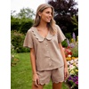 image:imageFlygo Womens Gingham Pajamas Set Cotton Plaid 2 Piece Pjs Set Sleepwear  100 Cotton Lounge Sets Scalloped Collar Shirt Short Sleeve Button Y2K Shorts Elastic Waist Pockets Summer OutfitsBrown