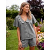 image:imageFlygo Womens Gingham Pajamas Set Cotton Plaid 2 Piece Pjs Set Sleepwear  100 Cotton Lounge Sets Scalloped Collar Shirt Short Sleeve Button Y2K Shorts Elastic Waist Pockets Summer OutfitsBlack