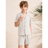 image:imageFlygo Boys Summer 2 Piece Textured Beach Outfit Shirt and Shorts SetBeige
