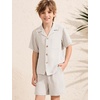 image:imageFlygo Boys Summer 2 Piece Textured Beach Outfit Shirt and Shorts SetBeige