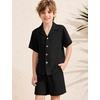 image:imageFlygo Boys Summer 2 Piece Textured Beach Outfit Shirt and Shorts SetBlack