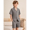 image:imageFlygo Boys Summer 2 Piece Textured Beach Outfit Shirt and Shorts SetCoffee Grey