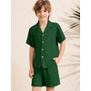 image:imageFlygo Boys Summer 2 Piece Textured Beach Outfit Shirt and Shorts SetGreen