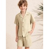 image:imageFlygo Boys Summer 2 Piece Textured Beach Outfit Shirt and Shorts SetKhaki