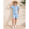 image:imageFlygo Boys Summer 2 Piece Textured Beach Outfit Shirt and Shorts SetLight Blue