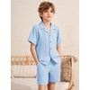 image:imageFlygo Boys Summer 2 Piece Textured Beach Outfit Shirt and Shorts SetLight Blue