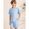 image:imageFlygo Boys Summer 2 Piece Textured Beach Outfit Shirt and Shorts SetLight Blue
