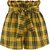 image:imageFlygo Womens Casual Summer Hot Pants High Waist Bow Plaid Shorts Medium Yellow