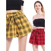 image:imageFlygo Womens Casual Summer Hot Pants High Waist Bow Plaid Shorts Medium Yellow
