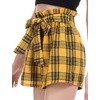image:imageFlygo Womens Casual Summer Hot Pants High Waist Bow Plaid Shorts Medium Yellow