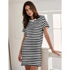image:imageFlygo Womens Summer T Shirt Dress Cotton Striped Mini Shift Dress  Loose Fit Crewneck Short Sleeve Plain Solid Color Above Knee Length Two Side Pockets Short Vacation Beach Tunic SundressBlackwhite