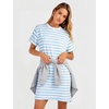 image:imageFlygo Womens Summer T Shirt Dress Cotton Striped Mini Shift Dress  Loose Fit Crewneck Short Sleeve Plain Solid Color Above Knee Length Two Side Pockets Short Vacation Beach Tunic SundressBluewhite