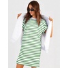image:imageFlygo Womens Summer T Shirt Dress Cotton Striped Mini Shift Dress  Loose Fit Crewneck Short Sleeve Plain Solid Color Above Knee Length Two Side Pockets Short Vacation Beach Tunic SundressGreenwhite