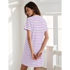 image:imageFlygo Womens Summer T Shirt Dress Cotton Striped Mini Shift Dress  Loose Fit Crewneck Short Sleeve Plain Solid Color Above Knee Length Two Side Pockets Short Vacation Beach Tunic SundressPurplewhite