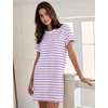 image:imageFlygo Womens Summer T Shirt Dress Cotton Striped Mini Shift Dress  Loose Fit Crewneck Short Sleeve Plain Solid Color Above Knee Length Two Side Pockets Short Vacation Beach Tunic SundressPurplewhite