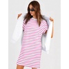 image:imageFlygo Womens Summer T Shirt Dress Cotton Striped Mini Shift Dress  Loose Fit Crewneck Short Sleeve Plain Solid Color Above Knee Length Two Side Pockets Short Vacation Beach Tunic SundressPinkwhite