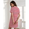 image:imageFlygo Womens Summer T Shirt Dress Cotton Striped Mini Shift Dress  Loose Fit Crewneck Short Sleeve Plain Solid Color Above Knee Length Two Side Pockets Short Vacation Beach Tunic SundressRedwhite