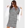 image:imageFlygo Womens Summer T Shirt Dress Cotton Striped Mini Shift Dress  Loose Fit Crewneck Short Sleeve Plain Solid Color Above Knee Length Two Side Pockets Short Vacation Beach Tunic SundressBlackwhite