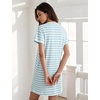 image:imageFlygo Womens Summer T Shirt Dress Cotton Striped Mini Shift Dress  Loose Fit Crewneck Short Sleeve Plain Solid Color Above Knee Length Two Side Pockets Short Vacation Beach Tunic SundressBluewhite