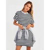 image:imageFlygo Womens Summer T Shirt Dress Cotton Striped Mini Shift Dress  Loose Fit Crewneck Short Sleeve Plain Solid Color Above Knee Length Two Side Pockets Short Vacation Beach Tunic SundressBlackwhite