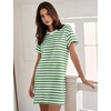 image:imageFlygo Womens Summer T Shirt Dress Cotton Striped Mini Shift Dress  Loose Fit Crewneck Short Sleeve Plain Solid Color Above Knee Length Two Side Pockets Short Vacation Beach Tunic SundressGreenwhite