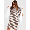 image:imageFlygo Womens Summer T Shirt Dress Cotton Striped Mini Shift Dress  Loose Fit Crewneck Short Sleeve Plain Solid Color Above Knee Length Two Side Pockets Short Vacation Beach Tunic SundressBrownwhite