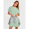 image:imageFlygo Womens Summer T Shirt Dress Cotton Striped Mini Shift Dress  Loose Fit Crewneck Short Sleeve Plain Solid Color Above Knee Length Two Side Pockets Short Vacation Beach Tunic SundressGreenwhite