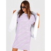image:imageFlygo Womens Summer T Shirt Dress Cotton Striped Mini Shift Dress  Loose Fit Crewneck Short Sleeve Plain Solid Color Above Knee Length Two Side Pockets Short Vacation Beach Tunic SundressPurplewhite