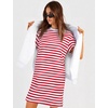 image:imageFlygo Womens Summer T Shirt Dress Cotton Striped Mini Shift Dress  Loose Fit Crewneck Short Sleeve Plain Solid Color Above Knee Length Two Side Pockets Short Vacation Beach Tunic SundressRedwhite