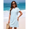 image:imageFlygo Womens Summer T Shirt Dress Cotton Striped Mini Shift Dress  Loose Fit Crewneck Short Sleeve Plain Solid Color Above Knee Length Two Side Pockets Short Vacation Beach Tunic SundressBluewhite