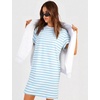image:imageFlygo Womens Summer T Shirt Dress Cotton Striped Mini Shift Dress  Loose Fit Crewneck Short Sleeve Plain Solid Color Above Knee Length Two Side Pockets Short Vacation Beach Tunic SundressBluewhite