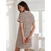 image:imageFlygo Womens Summer T Shirt Dress Cotton Striped Mini Shift Dress  Loose Fit Crewneck Short Sleeve Plain Solid Color Above Knee Length Two Side Pockets Short Vacation Beach Tunic SundressBrownwhite