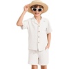 image:imageFlygo Boys Summer 2 Piece Textured Beach Outfit Shirt and Shorts SetWhite