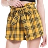 image:imageFlygo Womens Casual Summer Hot Pants High Waist Bow Plaid Shorts Medium Yellow
