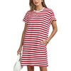 image:imageFlygo Womens Summer T Shirt Dress Cotton Striped Mini Shift Dress  Loose Fit Crewneck Short Sleeve Plain Solid Color Above Knee Length Two Side Pockets Short Vacation Beach Tunic SundressRedwhite