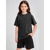 image:imageFlygo Boys Oversized Tshirt Acid Wash Vintage Cotton Crewneck 514Y  Acid Wash Cotton Tops Classic Crewneck Front Chest Pocket Vintage Texture Loose Short Sleeve Unisex Kids Casual TeesBlack