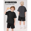 image:imageFlygo Boys Oversized Tshirt Acid Wash Vintage Cotton Crewneck 514Y  Acid Wash Cotton Tops Classic Crewneck Front Chest Pocket Vintage Texture Loose Short Sleeve Unisex Kids Casual TeesBlackdarkgreycoffee