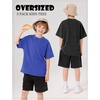 image:imageFlygo Boys Oversized Tshirt Acid Wash Vintage Cotton Crewneck 514Y  Acid Wash Cotton Tops Classic Crewneck Front Chest Pocket Vintage Texture Loose Short Sleeve Unisex Kids Casual TeesBlackdarkgreydarkblue