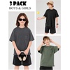 image:imageFlygo Boys Oversized Tshirt Acid Wash Vintage Cotton Crewneck 514Y  Acid Wash Cotton Tops Classic Crewneck Front Chest Pocket Vintage Texture Loose Short Sleeve Unisex Kids Casual TeesBlackdarkgreyarmy