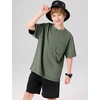 image:imageFlygo Boys Oversized Tshirt Acid Wash Vintage Cotton Crewneck 514Y  Acid Wash Cotton Tops Classic Crewneck Front Chest Pocket Vintage Texture Loose Short Sleeve Unisex Kids Casual TeesArmy