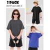 image:imageFlygo Boys Oversized Tshirt Acid Wash Vintage Cotton Crewneck 514Y  Acid Wash Cotton Tops Classic Crewneck Front Chest Pocket Vintage Texture Loose Short Sleeve Unisex Kids Casual TeesBlackdarkgreydarkblue