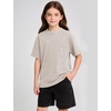 image:imageFlygo Boys Oversized Tshirt Acid Wash Vintage Cotton Crewneck 514Y  Acid Wash Cotton Tops Classic Crewneck Front Chest Pocket Vintage Texture Loose Short Sleeve Unisex Kids Casual TeesBeige