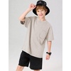 image:imageFlygo Boys Oversized Tshirt Acid Wash Vintage Cotton Crewneck 514Y  Acid Wash Cotton Tops Classic Crewneck Front Chest Pocket Vintage Texture Loose Short Sleeve Unisex Kids Casual TeesBeige