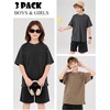image:imageFlygo Boys Oversized Tshirt Acid Wash Vintage Cotton Crewneck 514Y  Acid Wash Cotton Tops Classic Crewneck Front Chest Pocket Vintage Texture Loose Short Sleeve Unisex Kids Casual TeesBlackdarkgreycoffee