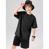 image:imageFlygo Boys Oversized Tshirt Acid Wash Vintage Cotton Crewneck 514Y  Acid Wash Cotton Tops Classic Crewneck Front Chest Pocket Vintage Texture Loose Short Sleeve Unisex Kids Casual TeesBlack
