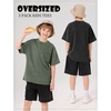 image:imageFlygo Boys Oversized Tshirt Acid Wash Vintage Cotton Crewneck 514Y  Acid Wash Cotton Tops Classic Crewneck Front Chest Pocket Vintage Texture Loose Short Sleeve Unisex Kids Casual TeesBlackdarkgreyarmy