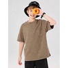 image:imageFlygo Boys Oversized Tshirt Acid Wash Vintage Cotton Crewneck 514Y  Acid Wash Cotton Tops Classic Crewneck Front Chest Pocket Vintage Texture Loose Short Sleeve Unisex Kids Casual TeesCoffee